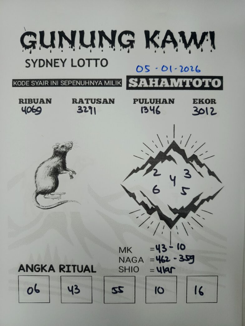 Syair Gunung Kawi SYDNEY Lotto Hari ini Senin, 05 Januari 2026