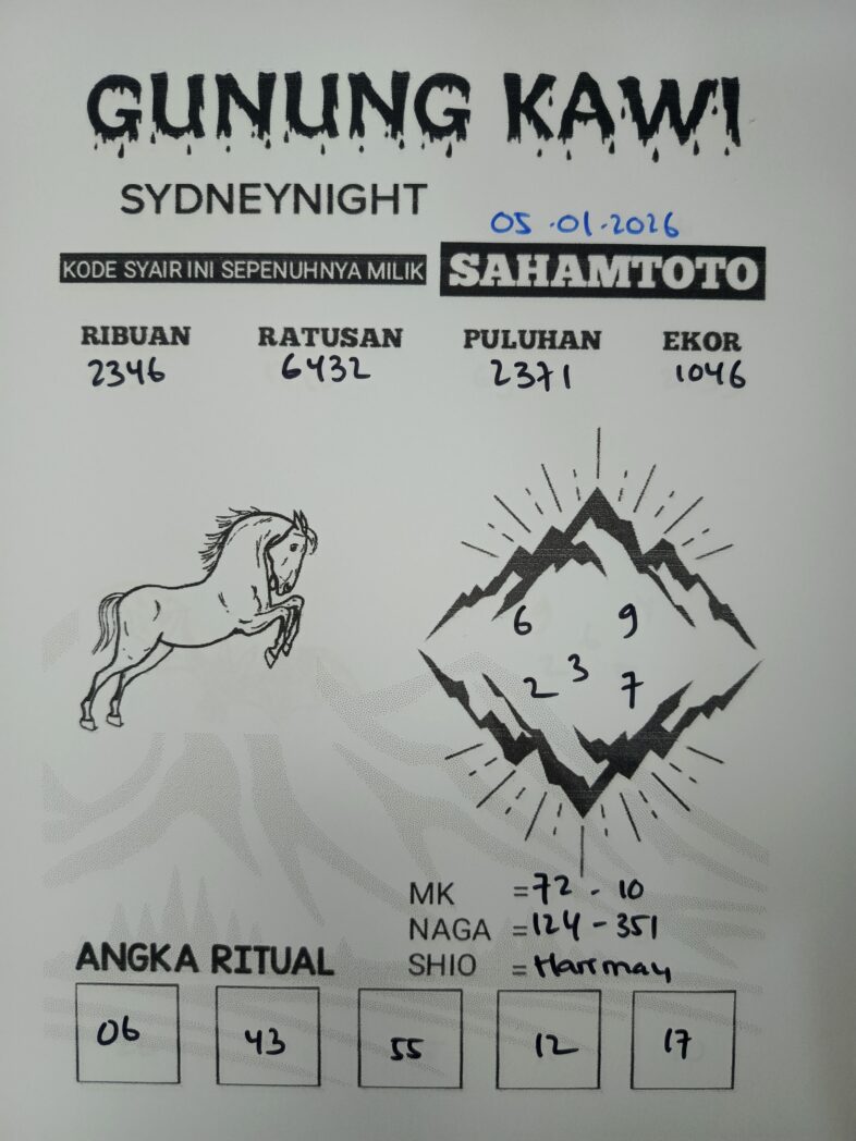 Syair Gunung Kawi SydneyNight Hari ini Senin, 05 Januari 2026