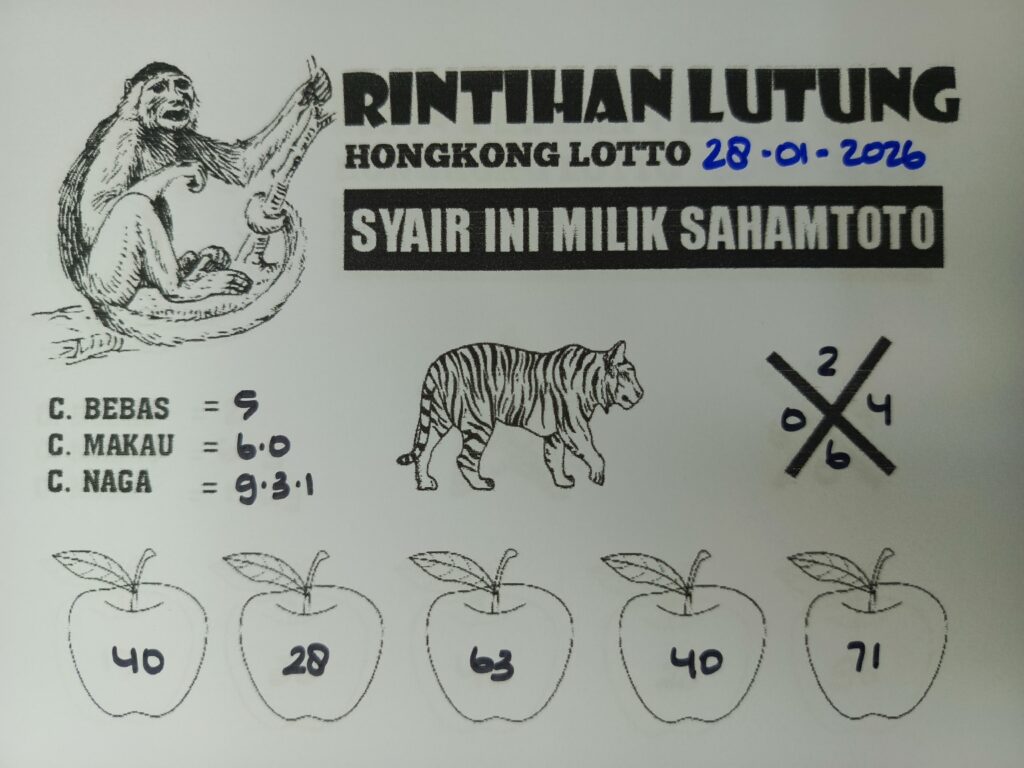 Syair Rintihan Lutung Hongkong LOTTO Hari ini 28 Januari 2026