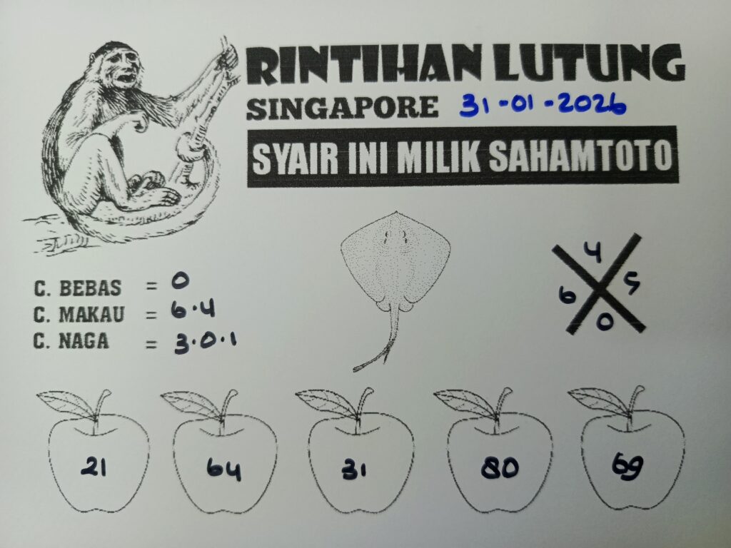 Syair Rintihan Lutung SINGAPORE POOLS Hari ini Sabtu, 31 Januari 2026