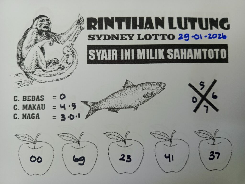 Syair Rintihan Lutung SYDNEY LOTTO Hari ini 29 Januari 2026