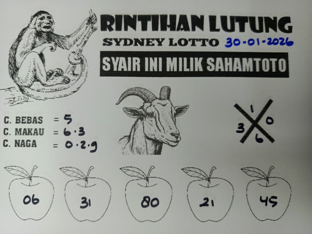 Syair Rintihan Lutung SYDNEY LOTTO Hari ini Jumat, 30 Januari 2026