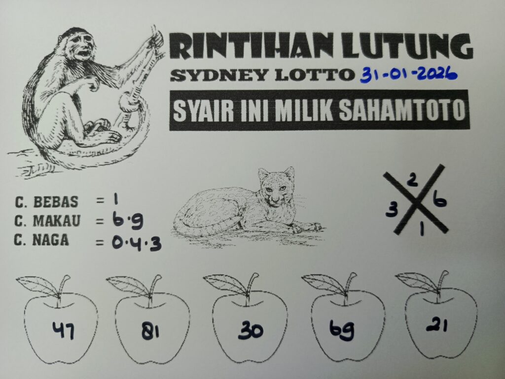 Syair Rintihan Lutung SYDNEY LOTTO Hari ini Sabtu, 31 Januari 2026