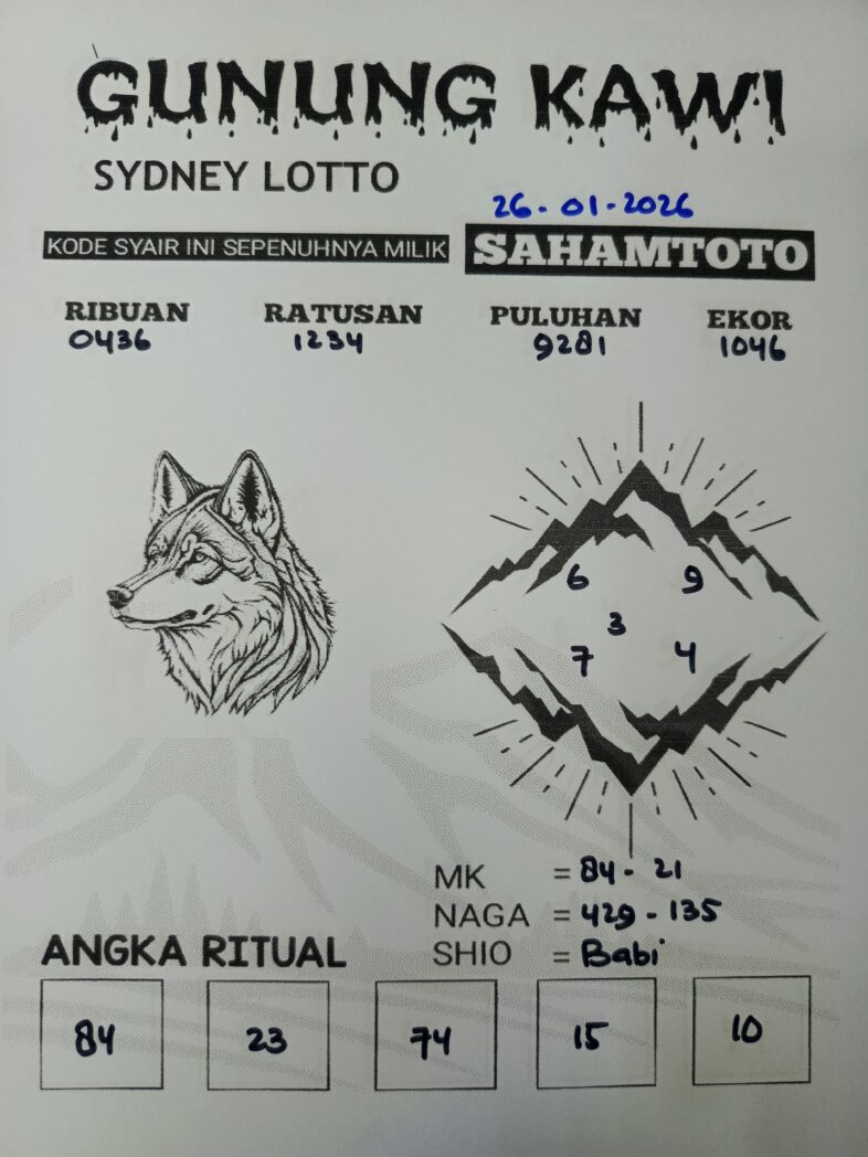 Syair Gunung Kawi Sydney lOTTO Hari ini 26 Januari 2026