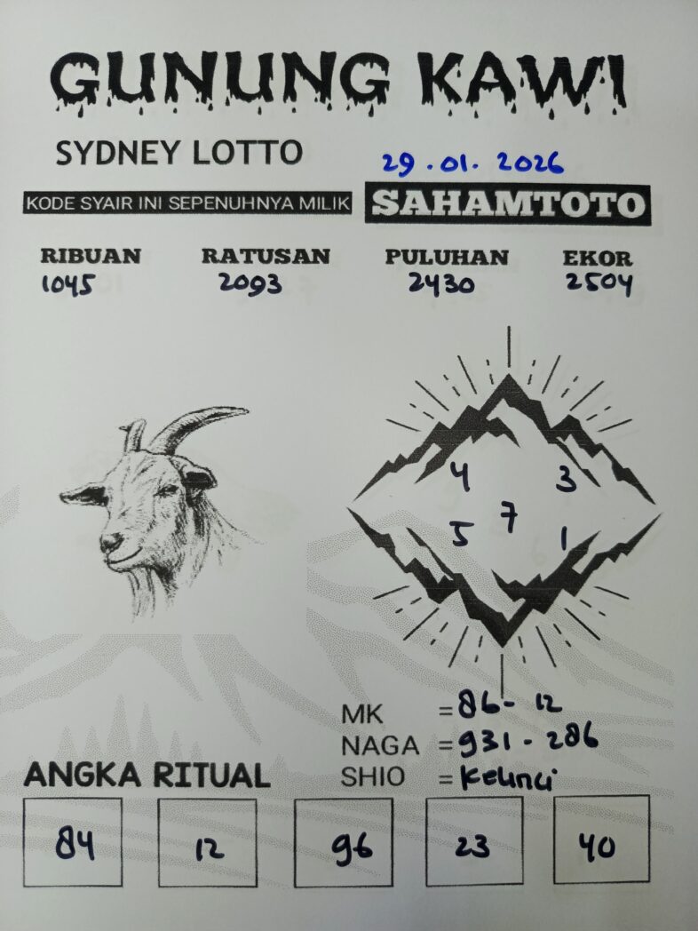 Syair Gunung Kawi SYDNEY LOTTO Hari ini 29 Januari 2026