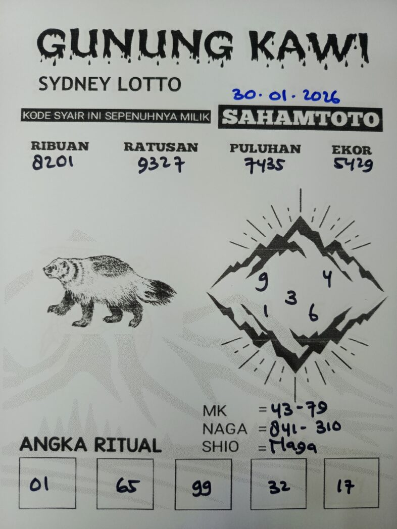 Syair Gunung Kawi SYDNEY LOTTO Hari ini Jumat, 30 Januari 2026