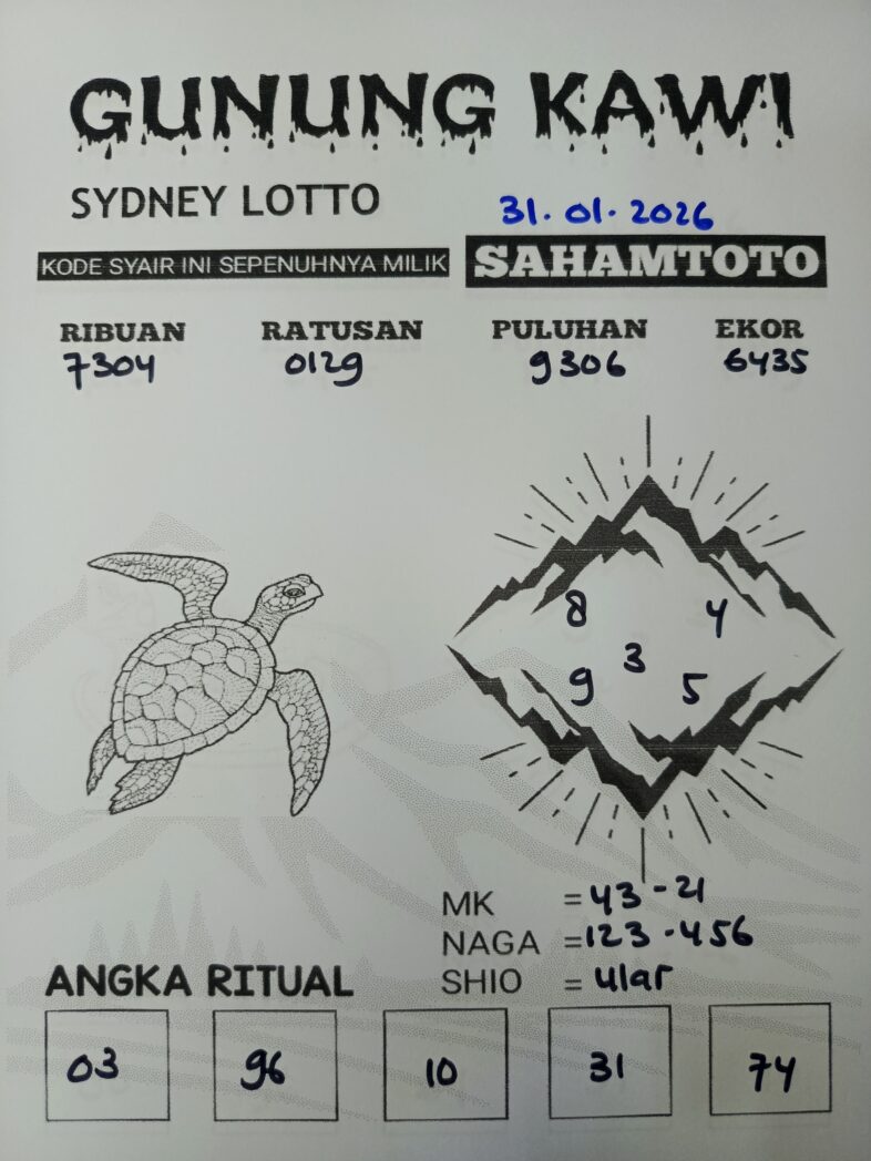 Syair Gunung Kawi SYDNEY LOTTO Hari ini Sabtu, 31 Januari 2026