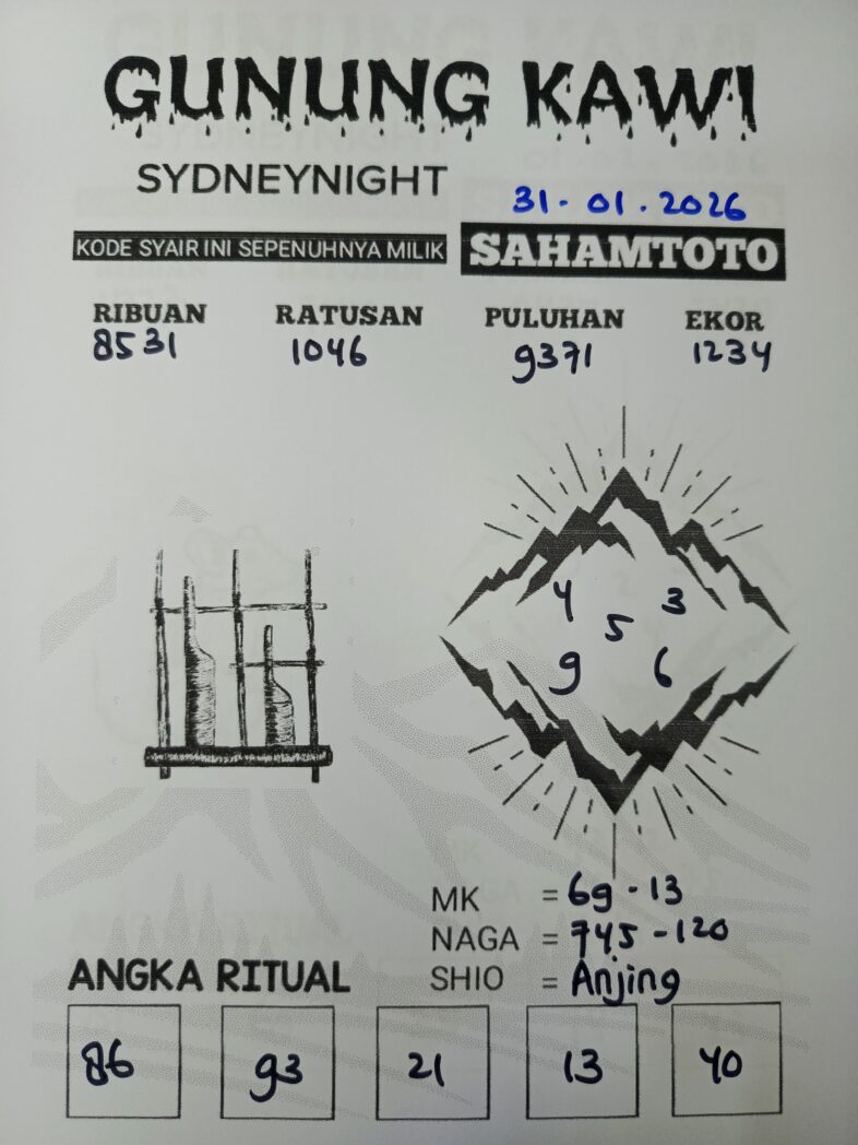 Syair Gunung Kawi SydneyNight Hari ini Sabtu, 31 Januari 2026