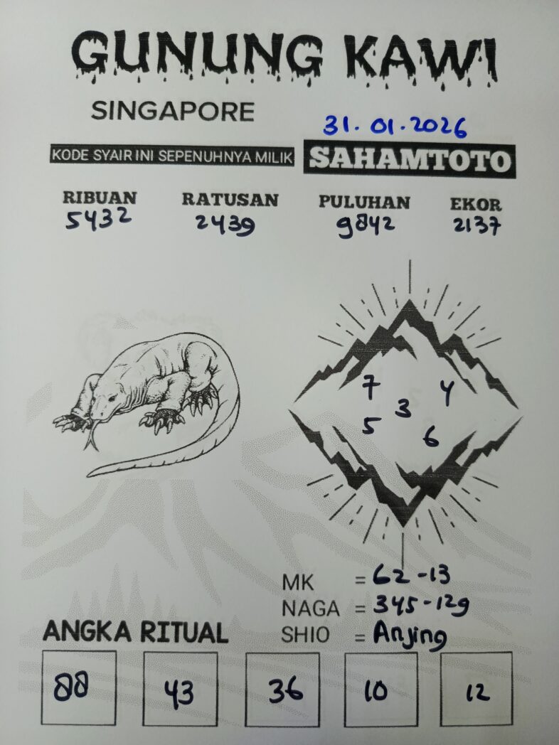 Syair Gunung Kawi SINGAPORE POOLS Hari ini Sabtu, 31 Januari 2026