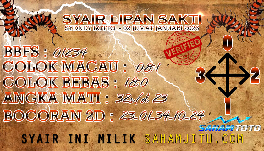 syair lipan sakti Sydney Lotto Hari ini Jumat 02 Januari 2026
