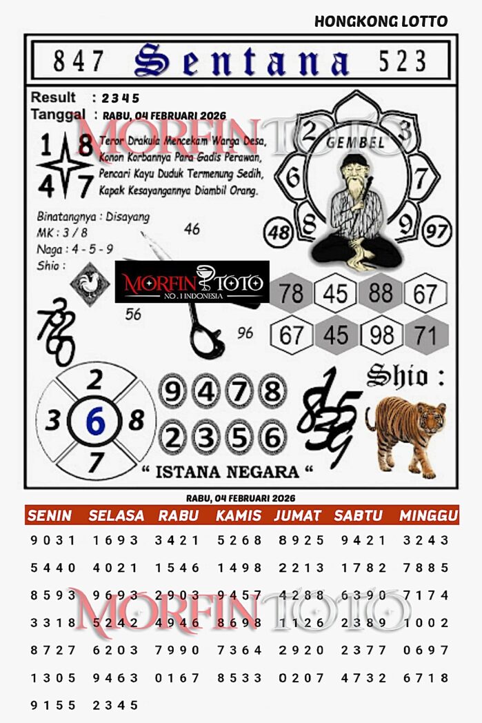 SYAIR TOGEL SENTANA  HONGKONG LOTTO 04 FEBRUARI 2026