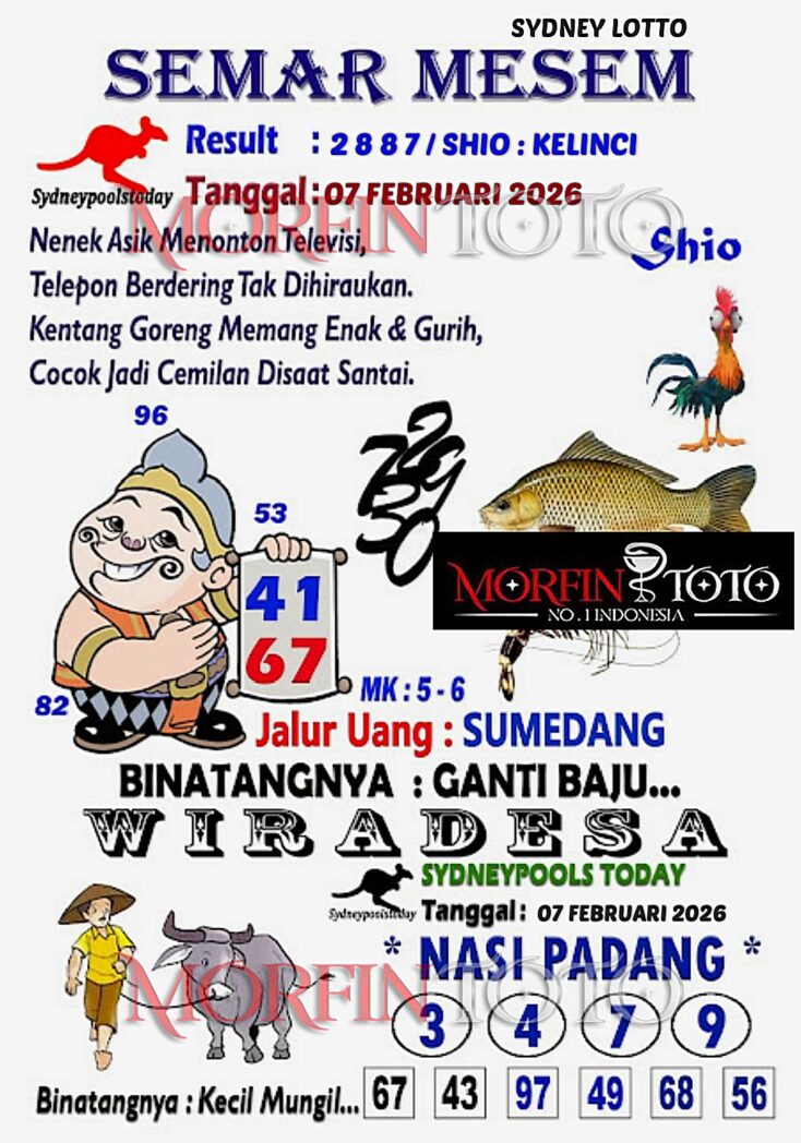 SYAIR TOGEL SEMAR MESEM SYDNEY LOTTO 07 FEBRUARI 2026