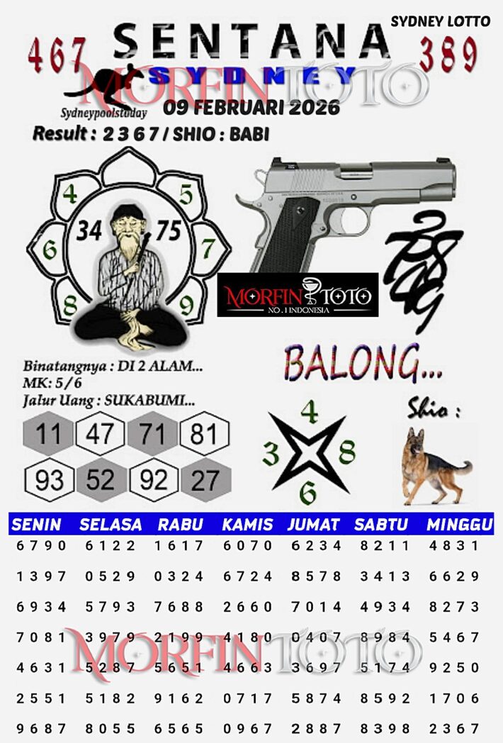 SYAIR TOGEL SENTANA SYDNEY LOTTO 09 FEBRUARI 2026