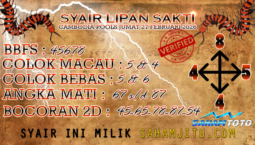Syair lipan sakti CAMBODIA Pools Hari ini Jumat, 27 Februari 2026