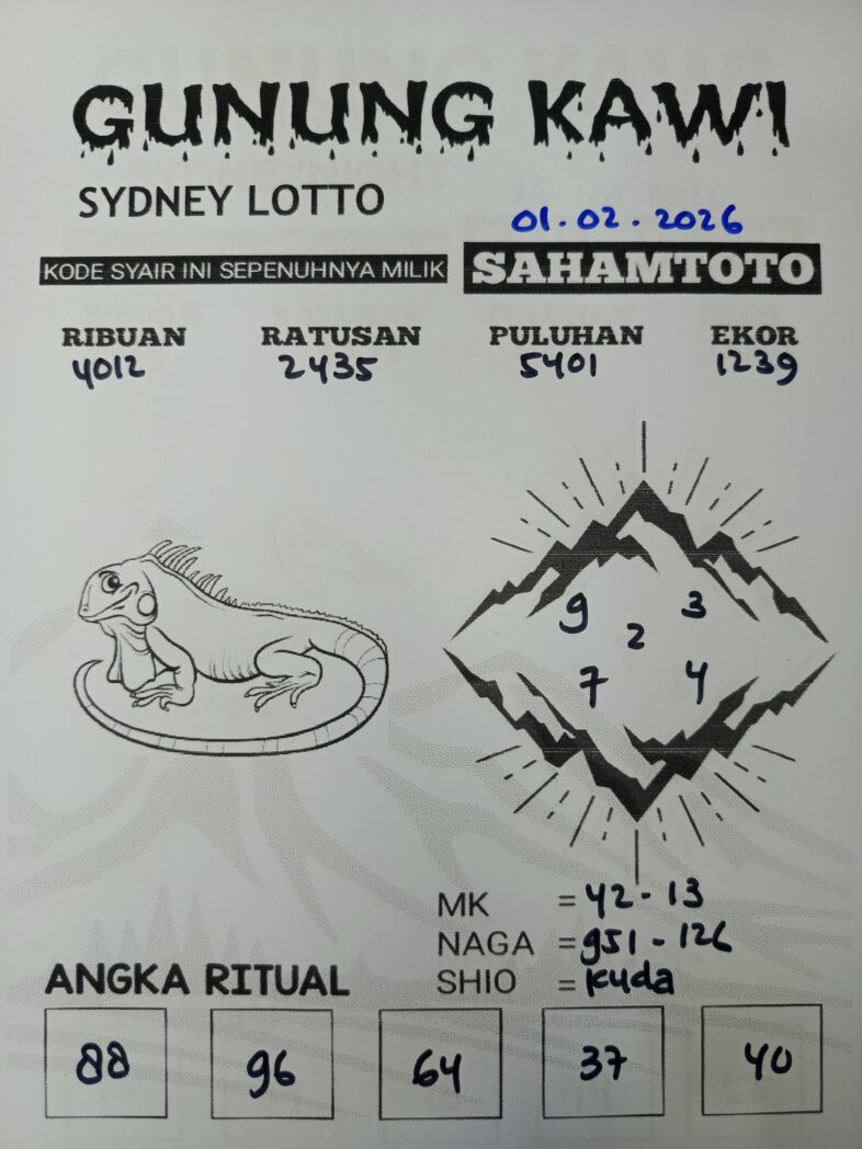 Syair Gunung Kawi SYDNEY LOTTO Hari ini Minggu, 01 Februari 2026
