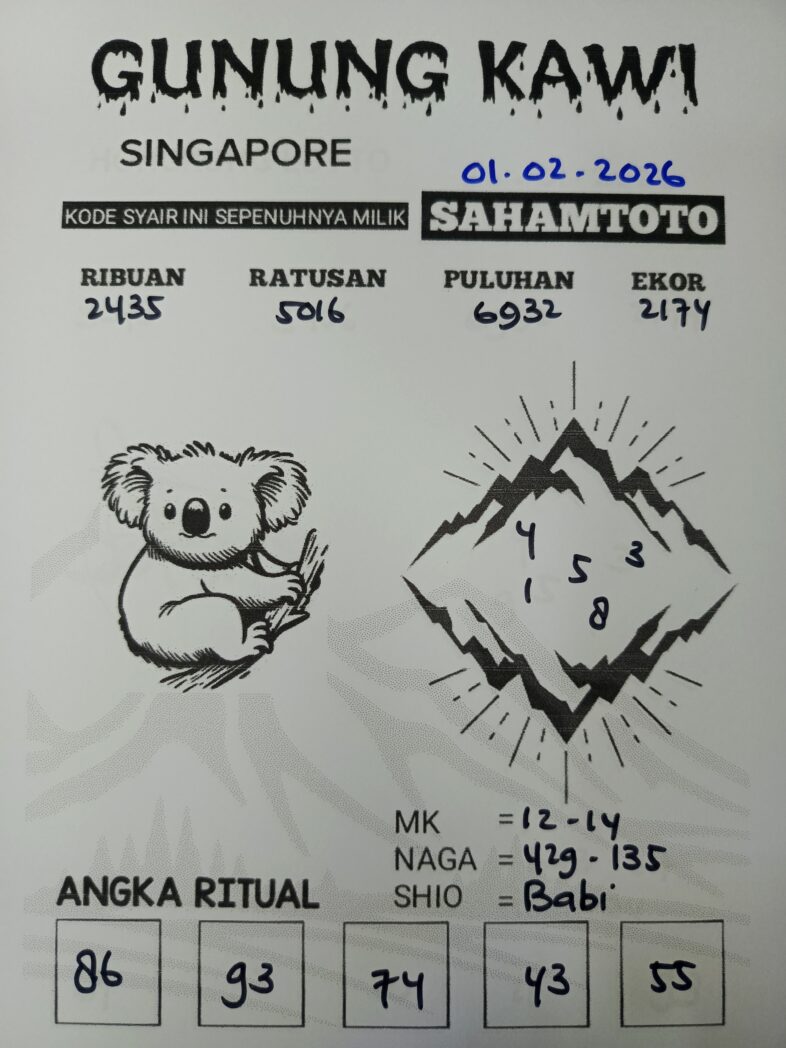 Syair Gunung Kawi SINGAPORE Pools Hari ini Minggu, 01 Februari 2026