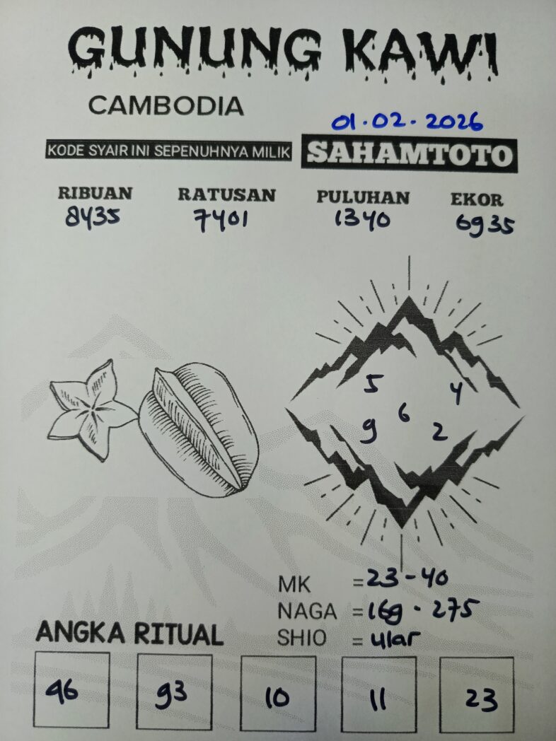 Syair Gunung Kawi Cambodia POOLS Hari ini Minggu, 01 Februari 2026