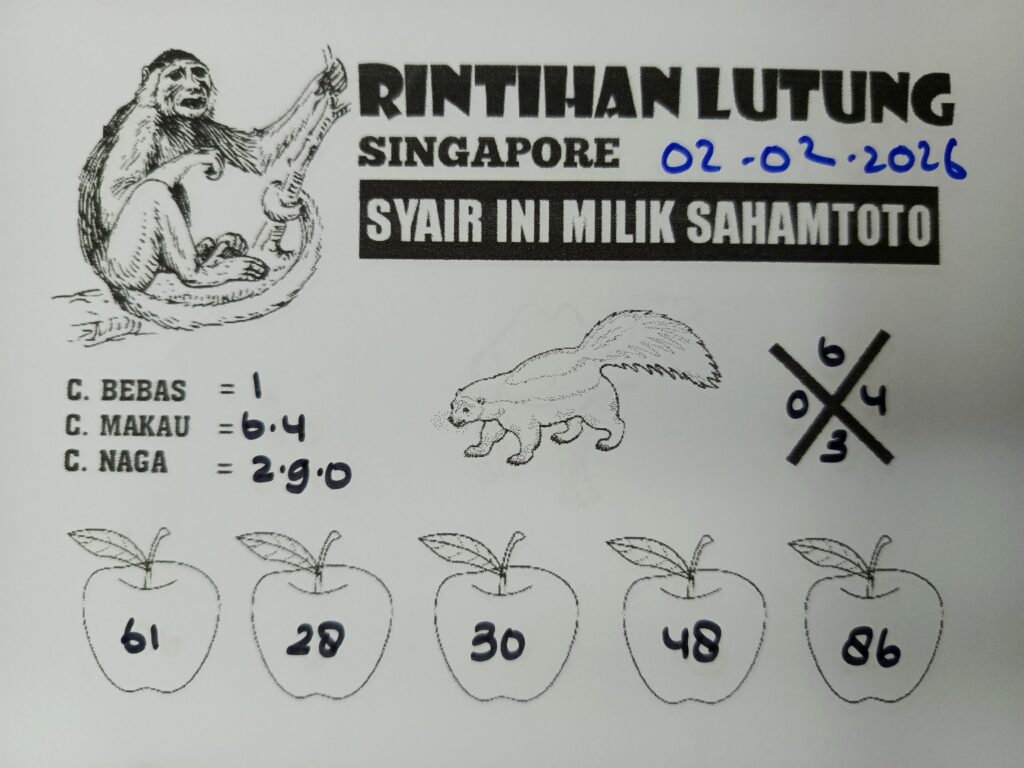 Syair Rintihan Lutung SINGAPORE POOLS Hari ini SENIN 02 Februari 2026