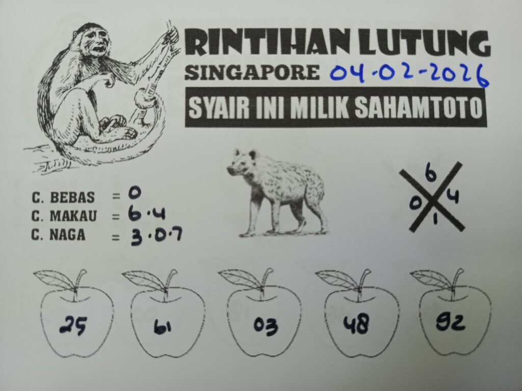 Syair Rintihan Lutung SINGAPORE POOLS Hari ini RABU 04 Februari 2026