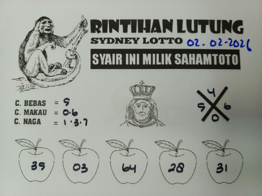 Syair Rintihan Lutung SYDNEY LOTTO Hari ini SENIN 02 Februari 2026
