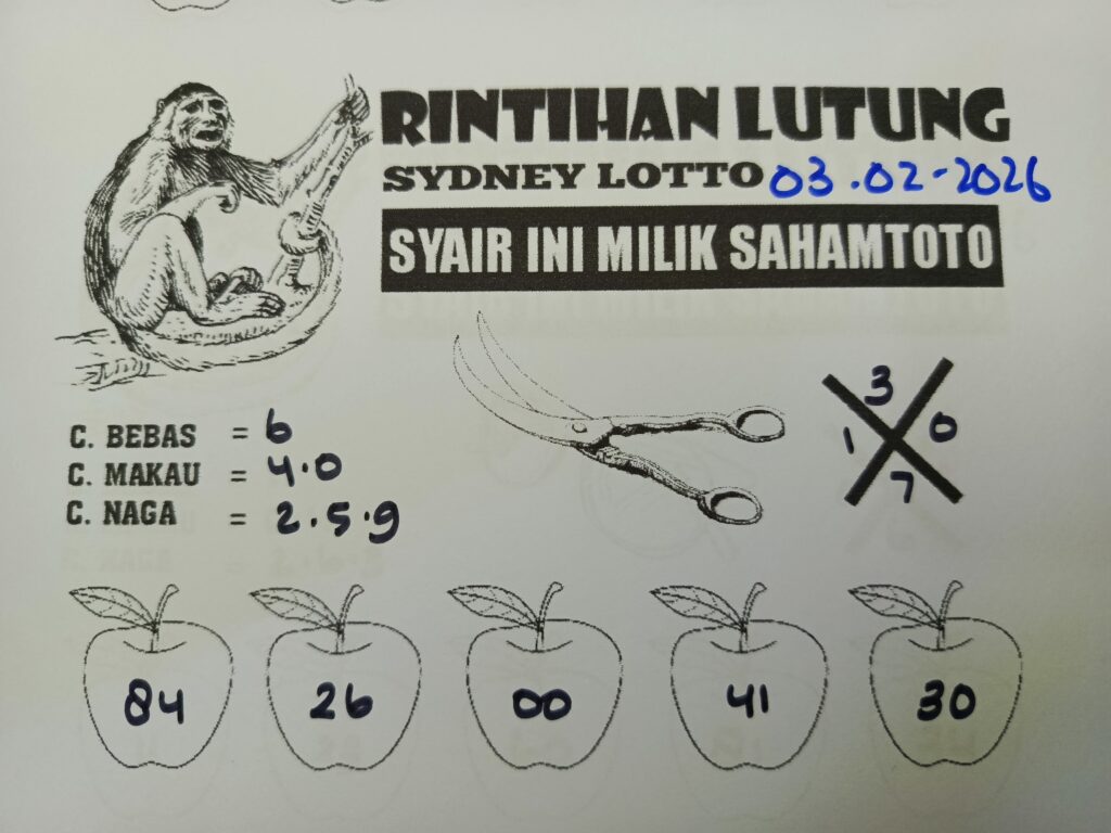 Syair Rintihan Lutung SYDNEY LOTTO Hari ini SELASA 03 Februari 2026
