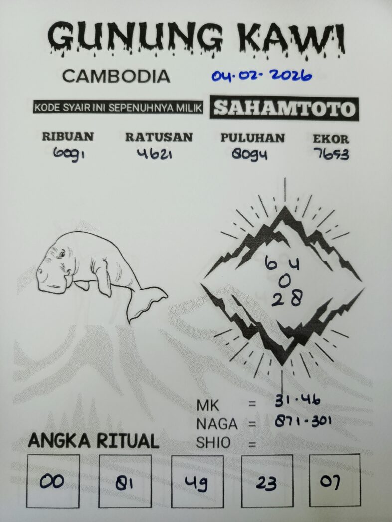 Syair Gunung Kawi CAMBODIA POOLS Hari ini RABU 04 Februari 2026