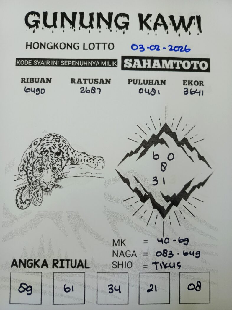 Syair Gunung Kawi Hongkong LOTTO Hari ini SELASA 03 Februari 2026