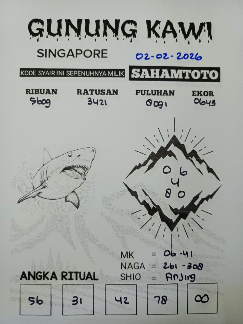 Syair Gunung Kawi SINGAPORE POOLS Hari ini SENIN 02 Februari 2026