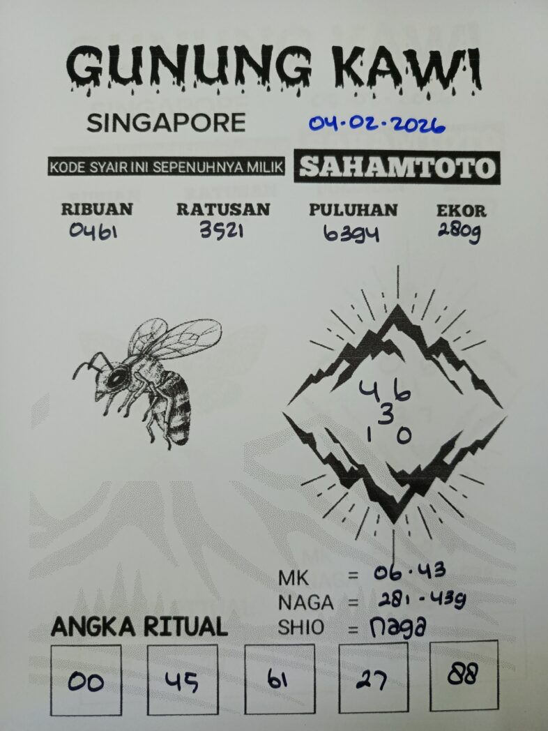 Syair Gunung Kawi SINGAPORE POOLS Hari ini RABU 04 Februari 2026
