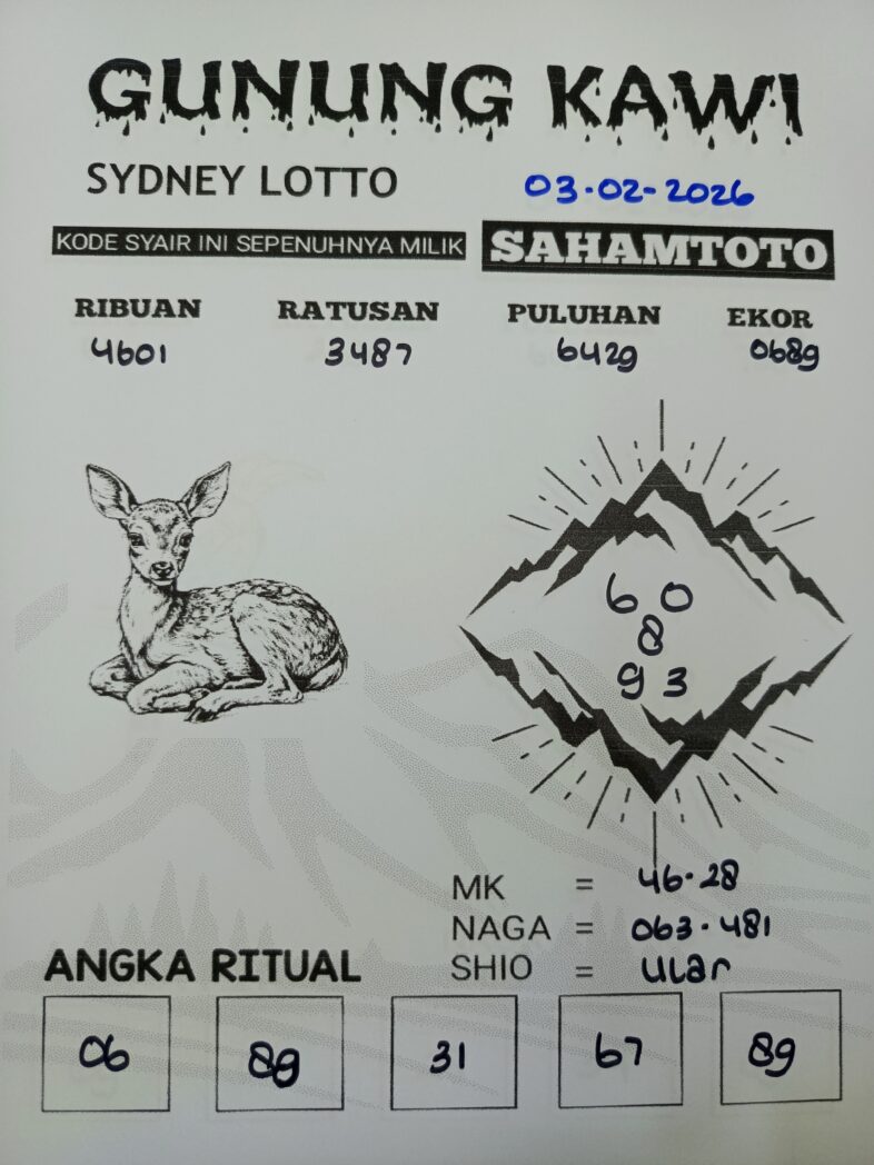 Syair Gunung Kawi SYDNEY LOTTO Hari ini SELASA 03 Februari 2026