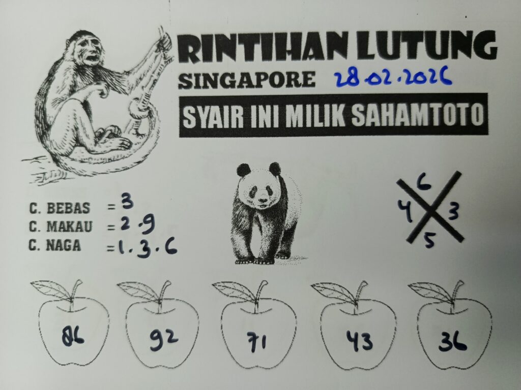 Syair Rintihan Lutung SINGAPORE Pools Hari ini Sabtu, 28 Februari 2026