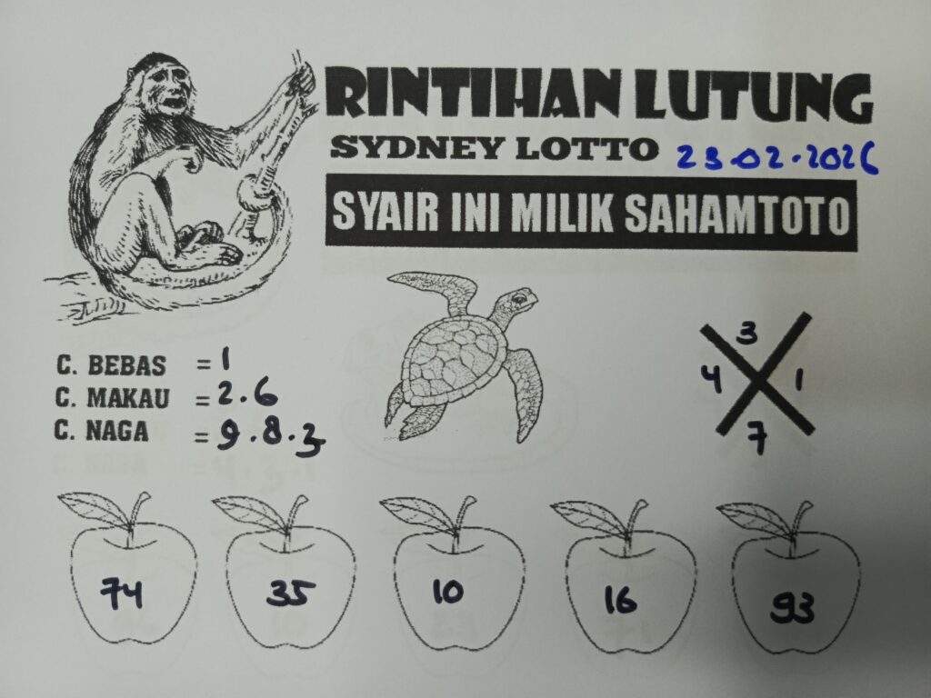 Syair Rintihan Lutung SYDNEY LOTTO Hari ini SENIN 23 Februari 2026