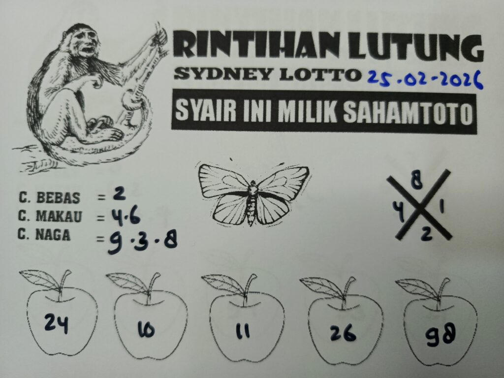 Syair Rintihan Lutung SYDNEY LOTTO Hari ini Rabu, 25 Februari 2026