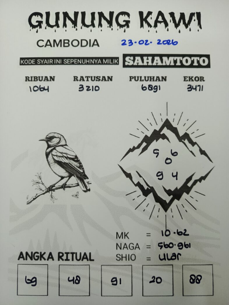 Syair Gunung Kawi Cambodia Pools Hari ini SENIN 23 Februari 2026