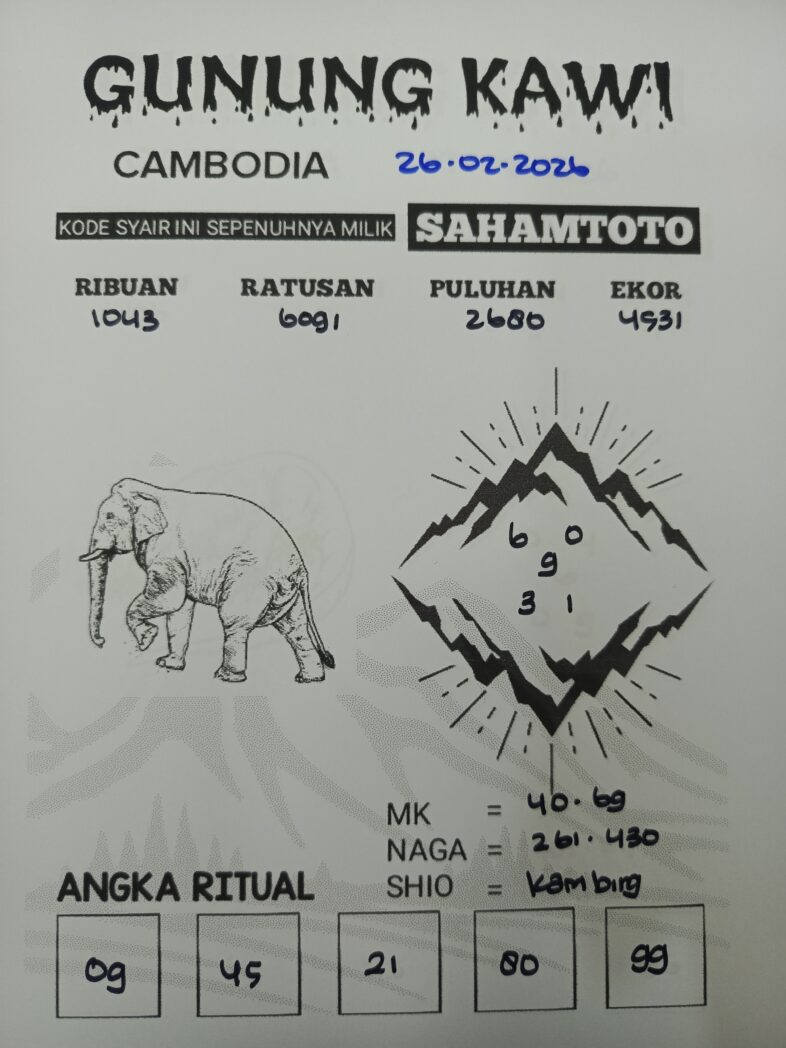 Syair Gunung Kawi CAMBODIA Pools Hari ini Kamis, 26 Februari 2026