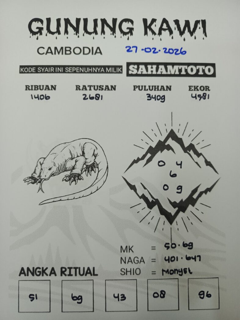 Syair Gunung Kawi CAMBODIA Pools Hari ini Jumat, 27 Februari 2026