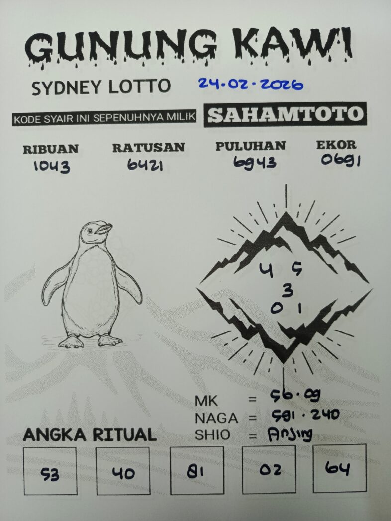 Syair Gunung Kawi SYDNEY LOTTO Hari ini Selasa, 24 Februari 2026