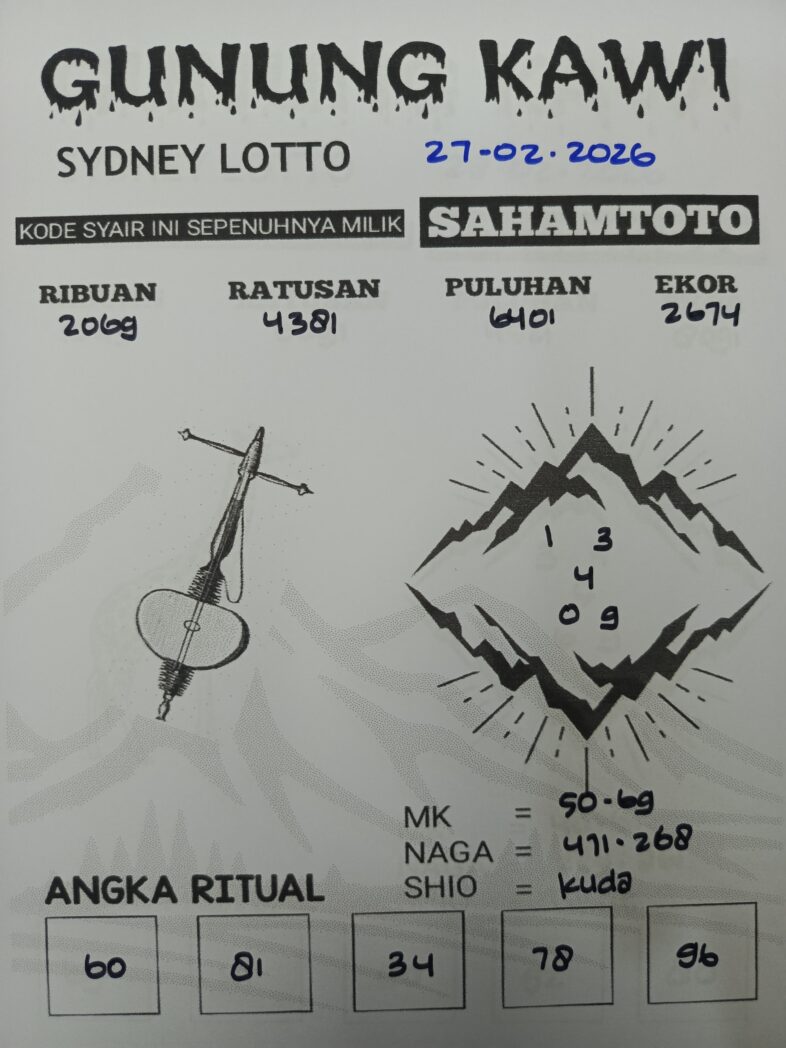 Syair Gunung Kawi SYDNEY LOTTO Hari ini Kamis 26 Februari 2026