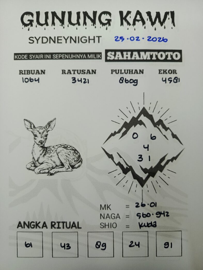Syair Gunung Kawi SydneyNight Hari ini Rabu, 25 Februari 2026