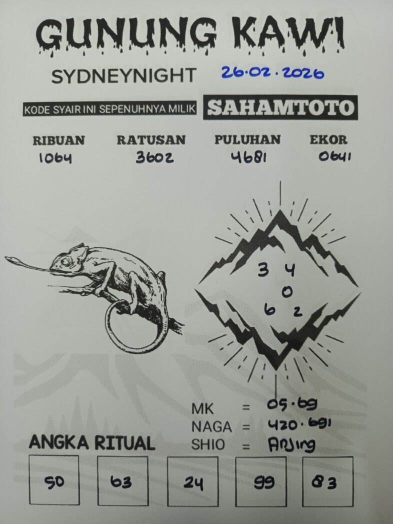 Syair Gunung Kawi SydneyNight Hari ini Kamis, 26 Februari 2026