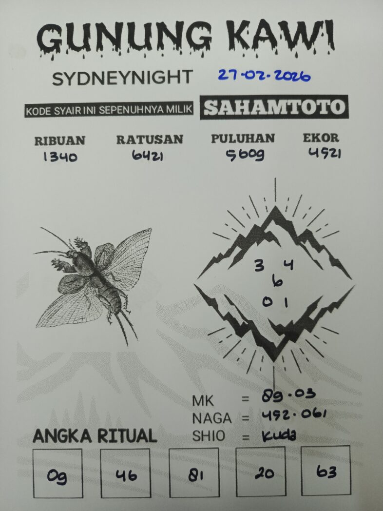 Syair Gunung Kawi SydneyNight Hari ini Jumat, 27 Februari 2026