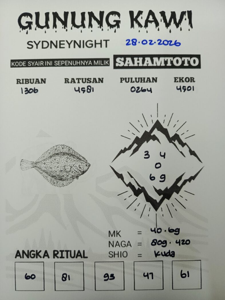 Syair Gunung Kawi SydneyNight Hari ini Sabtu, 28 Februari 2026