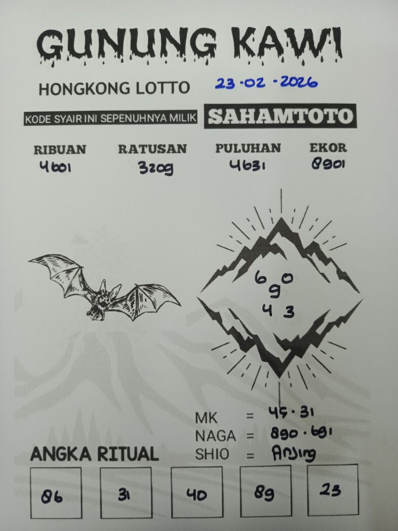 Syair Gunung Kawi HONGKONG LOTTO Hari ini SENIN 23 Februari 2026