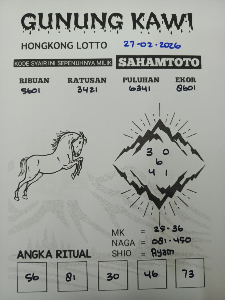 Syair Gunung Kawi HONGKONG LOTTO Hari ini Jumat, 27 Februari 2026