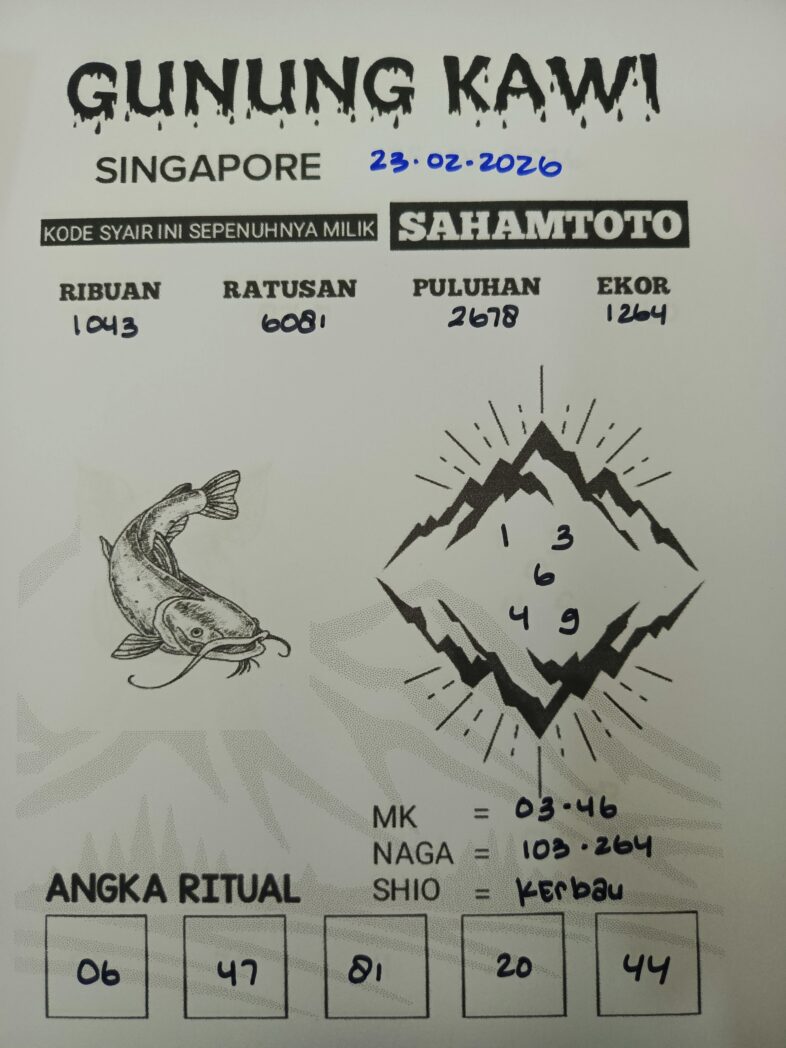 Syair Gunung Kawi SINGAPORE POOLS Hari ini SENIN 23 Februari 2026