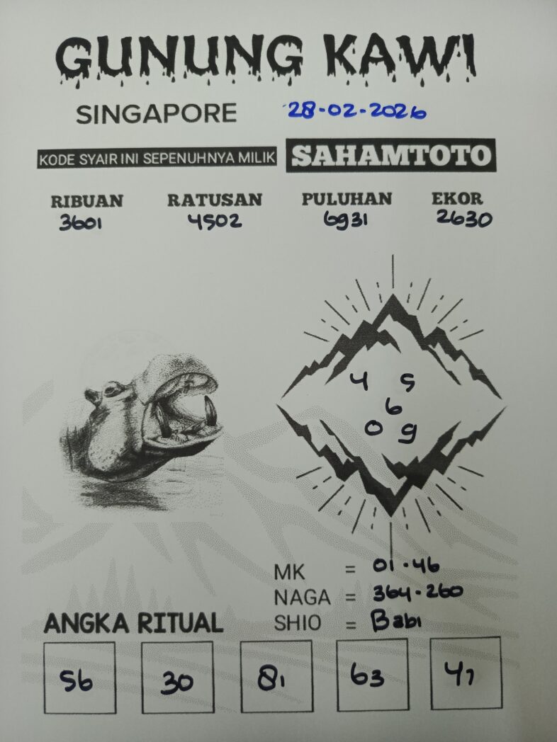 Syair Gunung Kawi SINGAPORE Pools Hari ini Sabtu, 28 Februari 2026