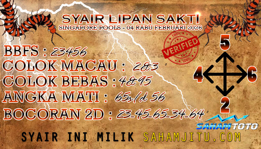 Syair lipan sakti SINGAPORE POOLS Hari ini RABU 04 Februari 2026