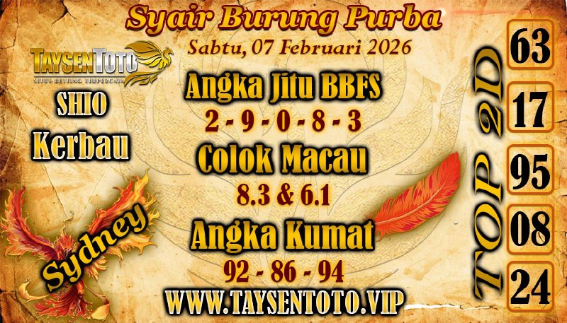 Syair Burung Purba Sydney Hari ini Sabtu, 07 Februari 2026