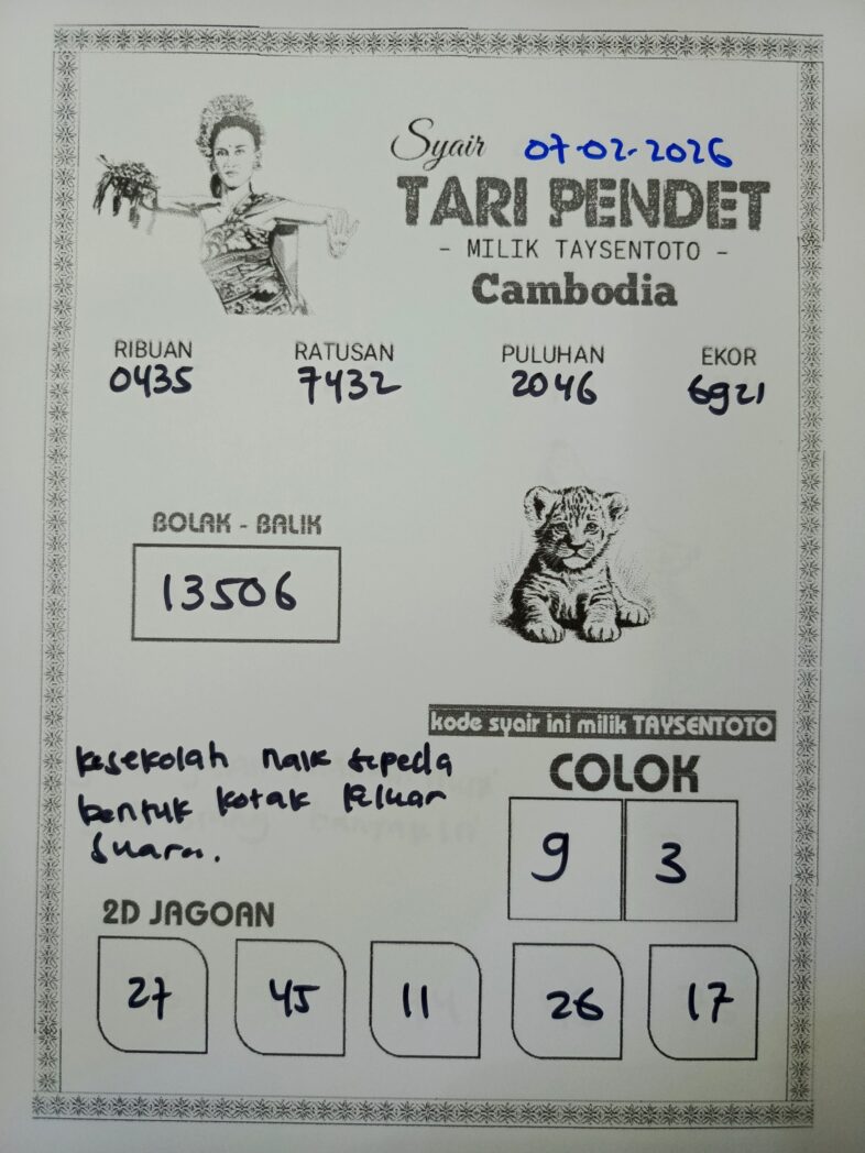 Syair Tari Pendet Cambodia Hari Ini Sabtu, 07 Februari 2026