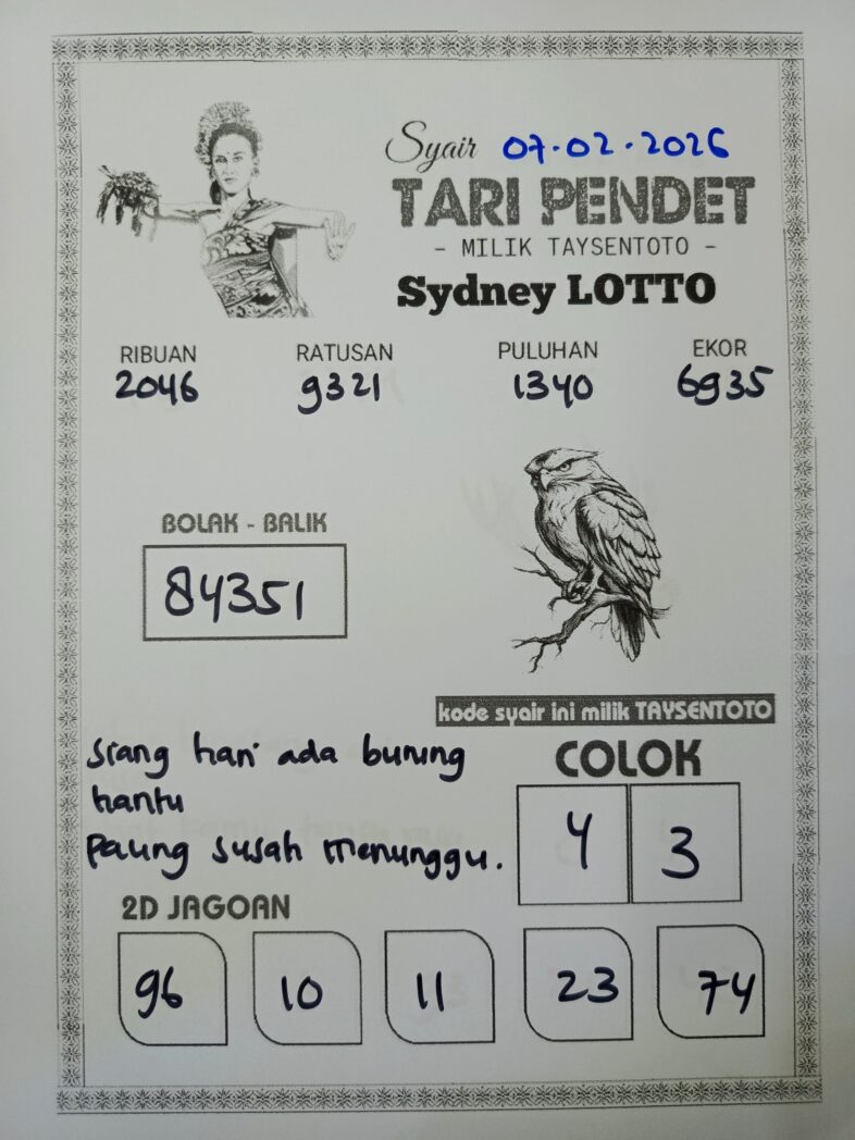Syair Tari Pendet Sydney Hari ini Sabtu, 07 Februari 2026
